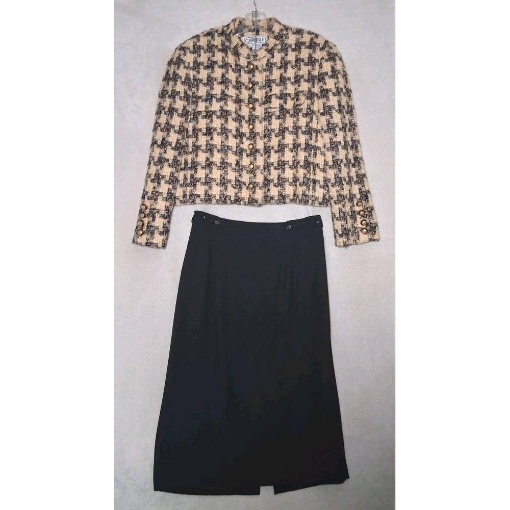 Carlisle Blazer + Maxi Skirt Set Size 14 Tweed Houndstooth Button Front Cropped